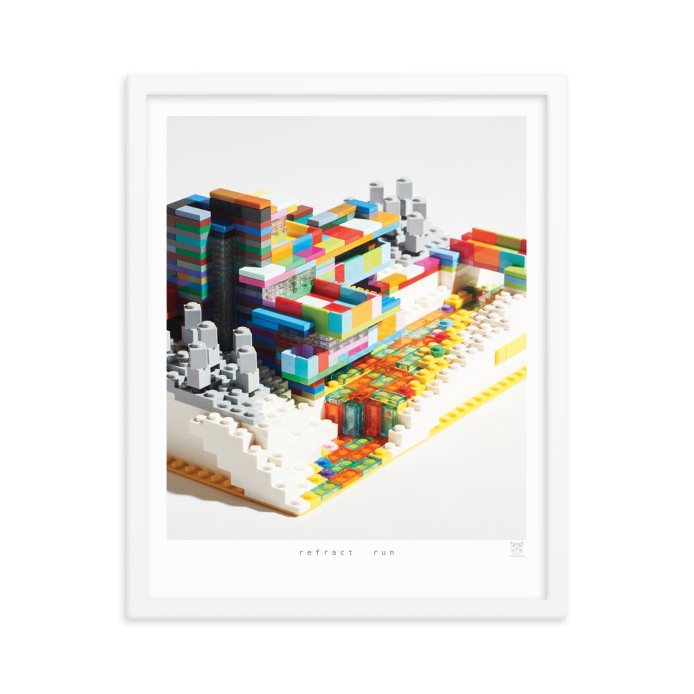 Refract Run - Framed brickdistorted LEGO® Fallingwater Print
