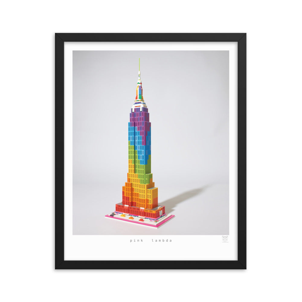 Pink Lambda - Framed brickdistorted LEGO® Empire State Building Print
