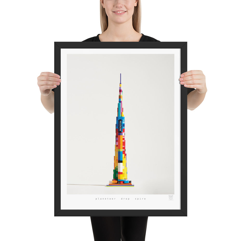 Planeteer Drop Spire - Framed brickdistorted LEGO® Burj Khalifa Print