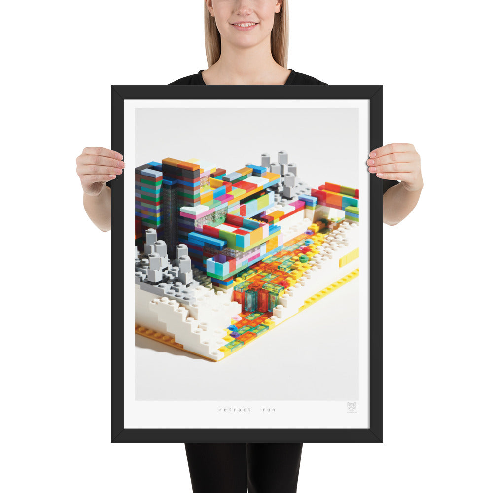 Refract Run - Framed brickdistorted LEGO® Fallingwater Print