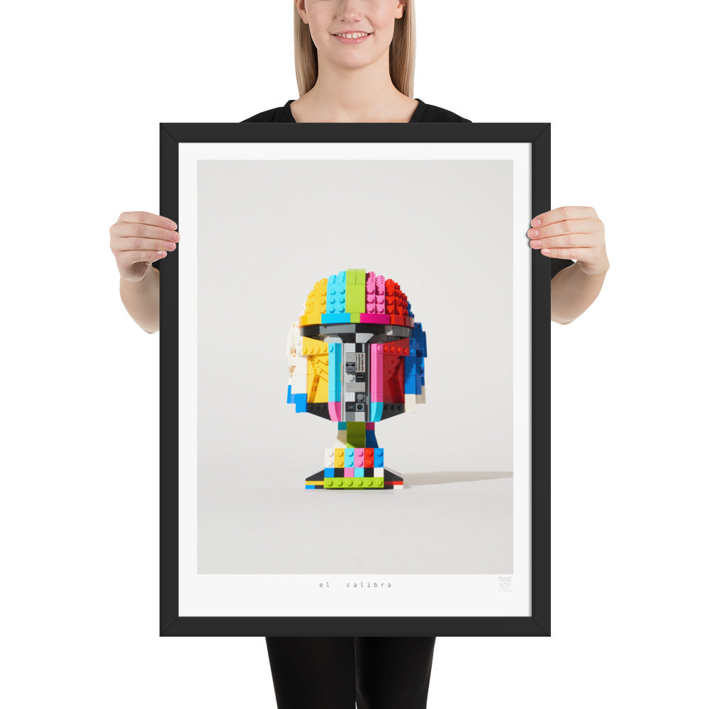El Calibra - Framed brickdistorted LEGO® Mandalorian Helmet Print