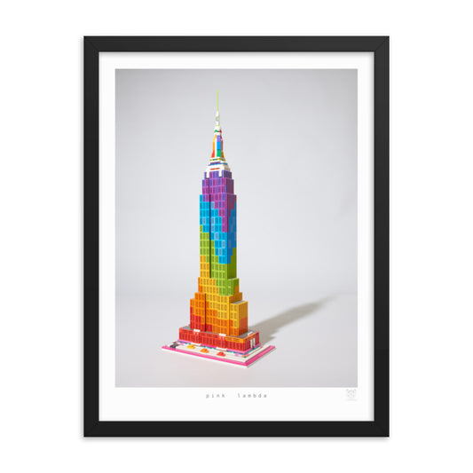 Pink Lambda - Framed brickdistorted LEGO® Empire State Building Print