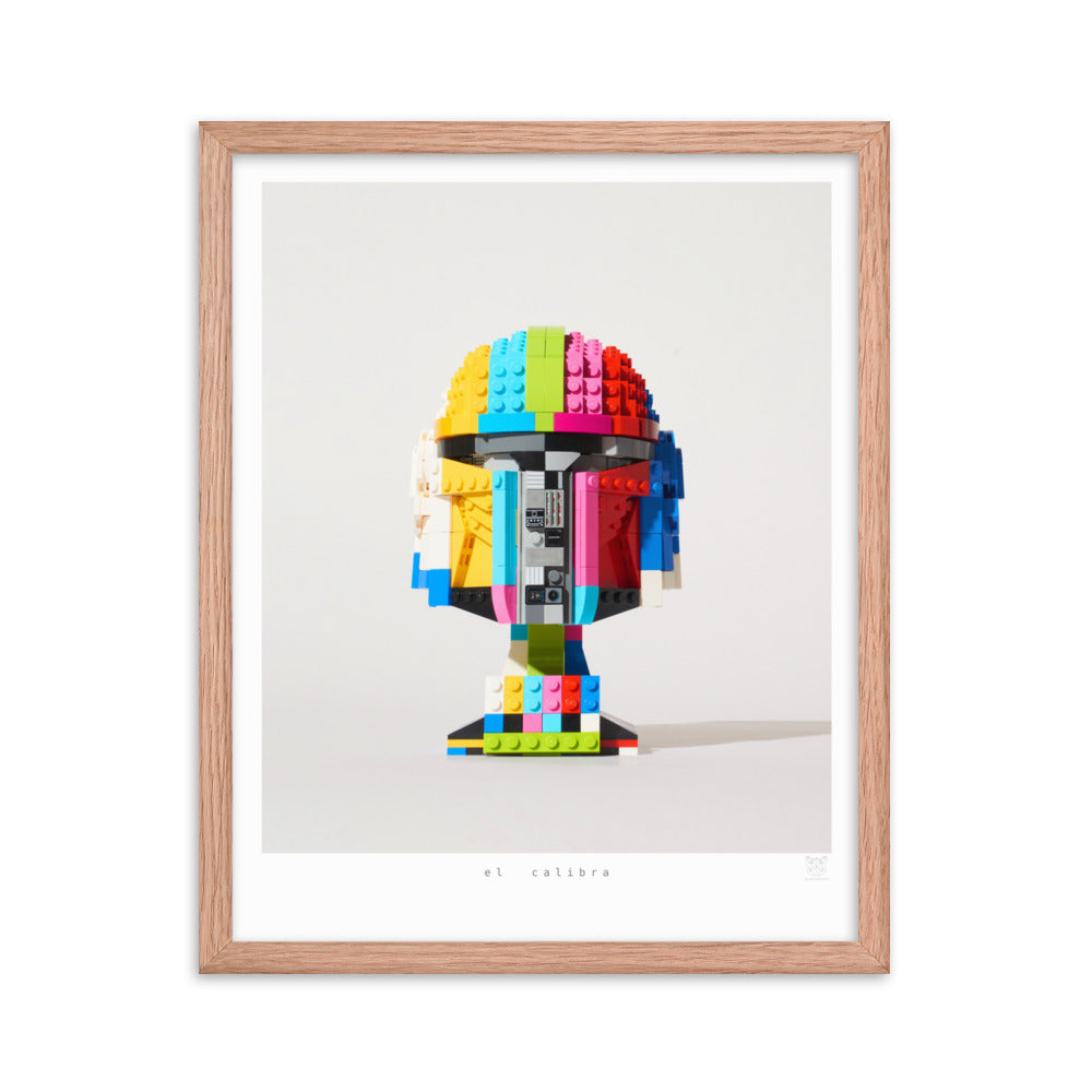 El Calibra - Framed brickdistorted LEGO® Mandalorian Helmet Print