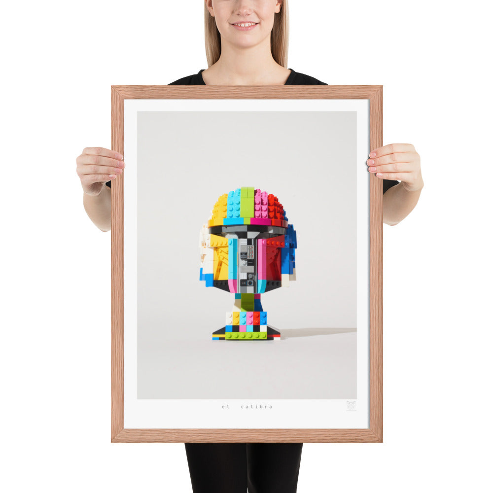 El Calibra - Framed brickdistorted LEGO® Mandalorian Helmet Print