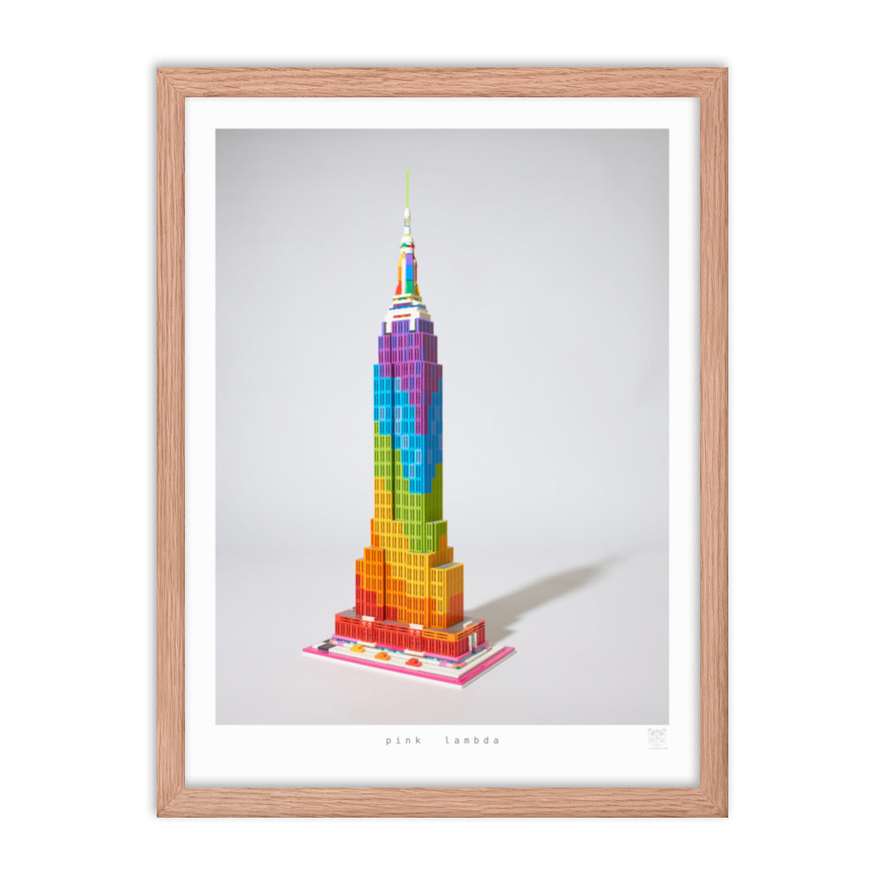 Pink Lambda - Framed brickdistorted LEGO® Empire State Building Print