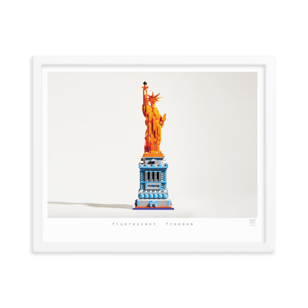 Fluorescent Freedom - Framed brickdistorted LEGO® Statue of Liberty Print