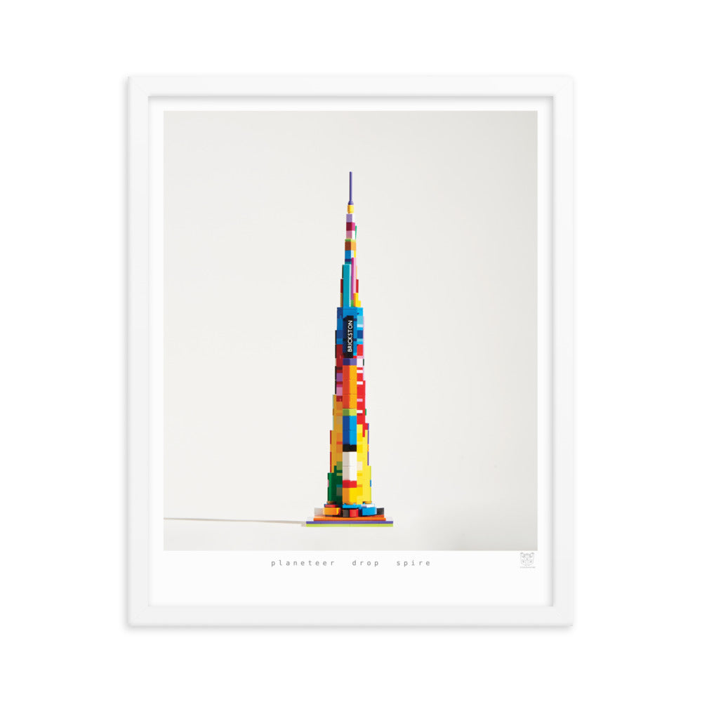 Planeteer Drop Spire - Framed brickdistorted LEGO® Burj Khalifa Print
