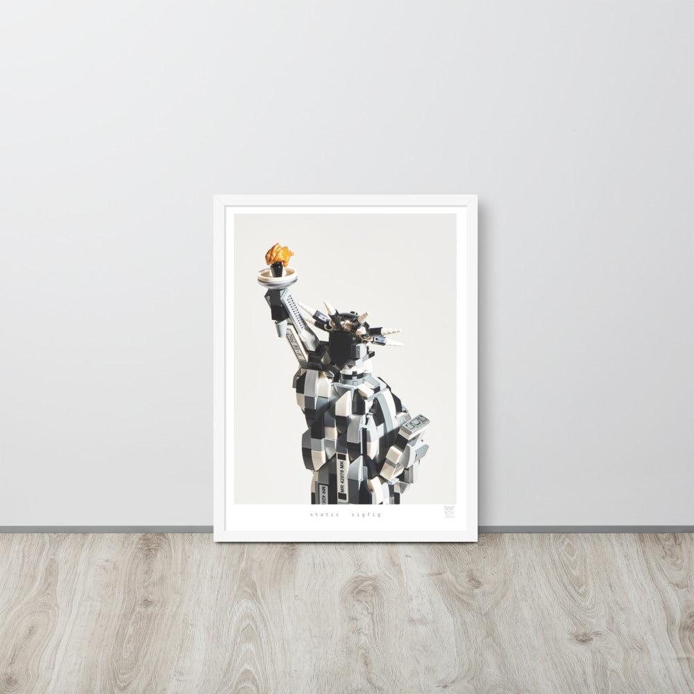 Static Sigfig - Framed brickdistorted LEGO® Statue of Liberty Print