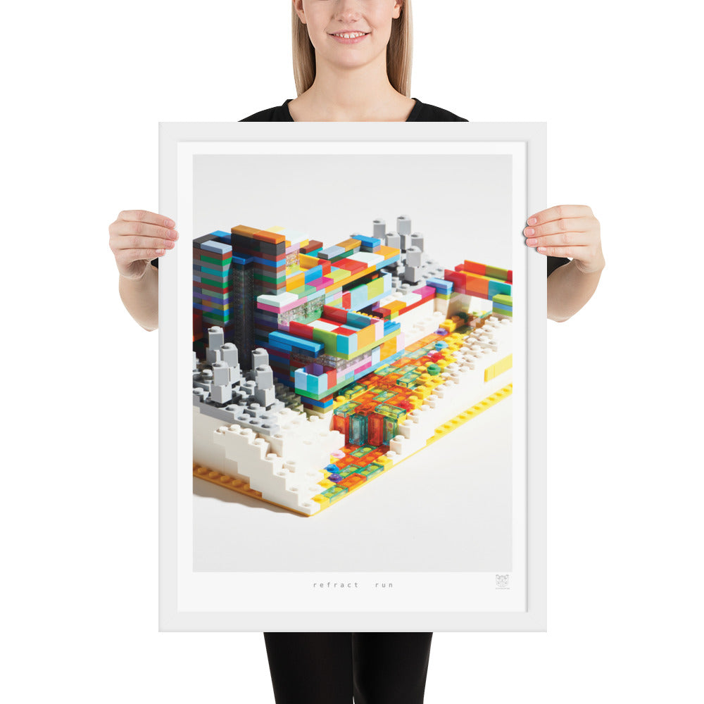 Refract Run - Framed brickdistorted LEGO® Fallingwater Print