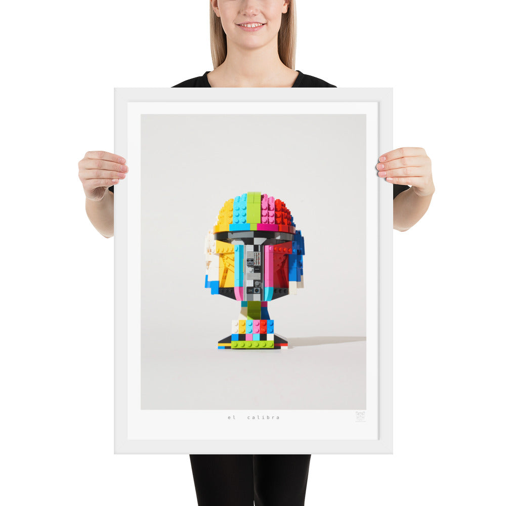 El Calibra - Framed brickdistorted LEGO® Mandalorian Helmet Print