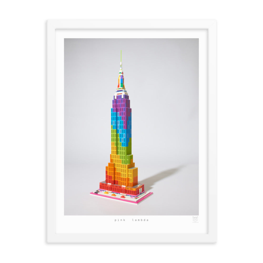 Pink Lambda - Framed brickdistorted LEGO® Empire State Building Print
