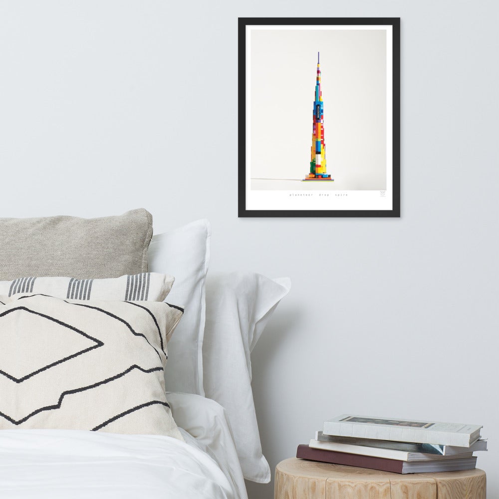 Planeteer Drop Spire - Framed brickdistorted LEGO® Burj Khalifa Print