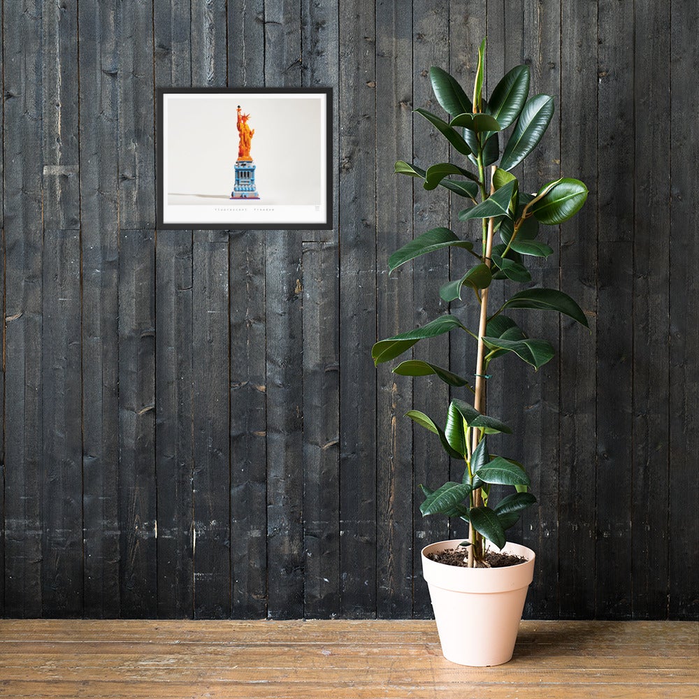 Fluorescent Freedom - Framed brickdistorted LEGO® Statue of Liberty Print