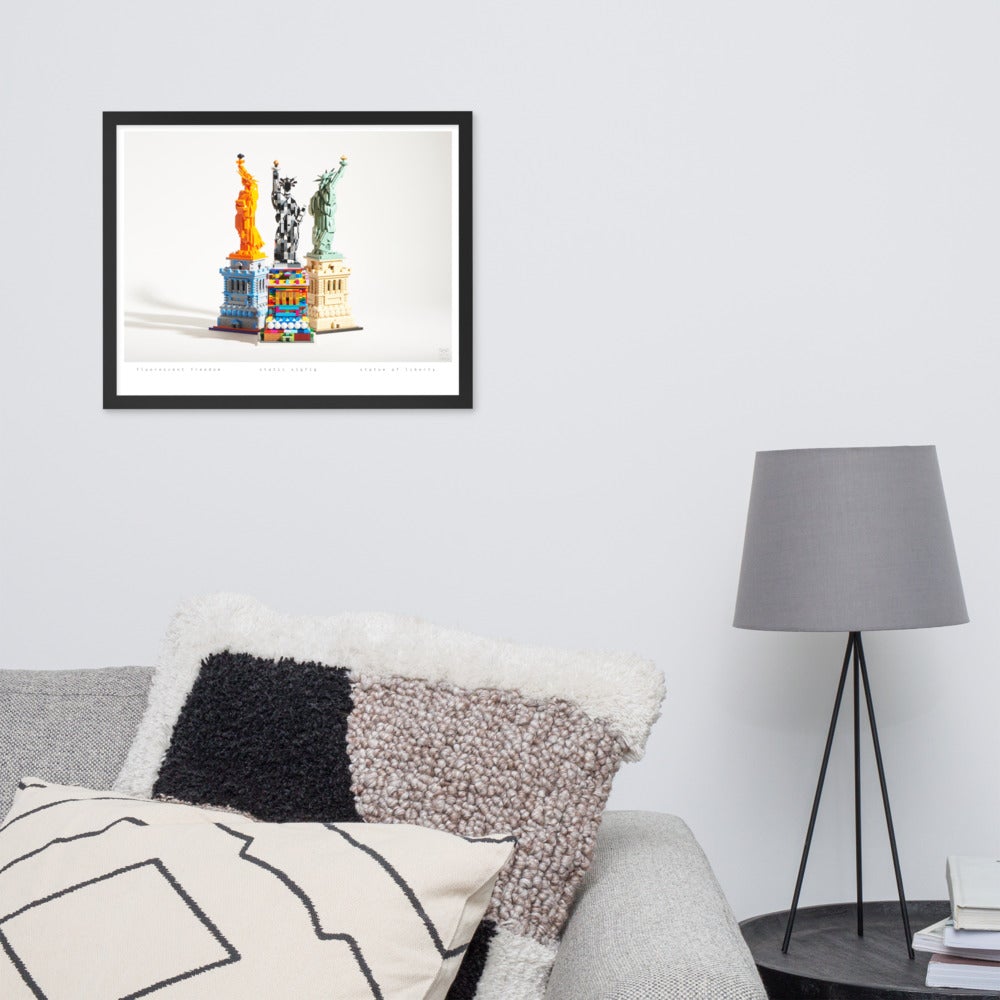Statue of Liberty Group - Framed brickdistorted LEGO® Print