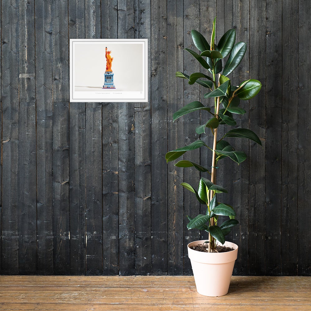 Fluorescent Freedom - Framed brickdistorted LEGO® Statue of Liberty Print