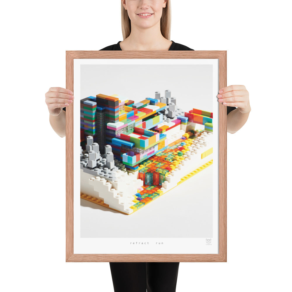 Refract Run - Framed brickdistorted LEGO® Fallingwater Print