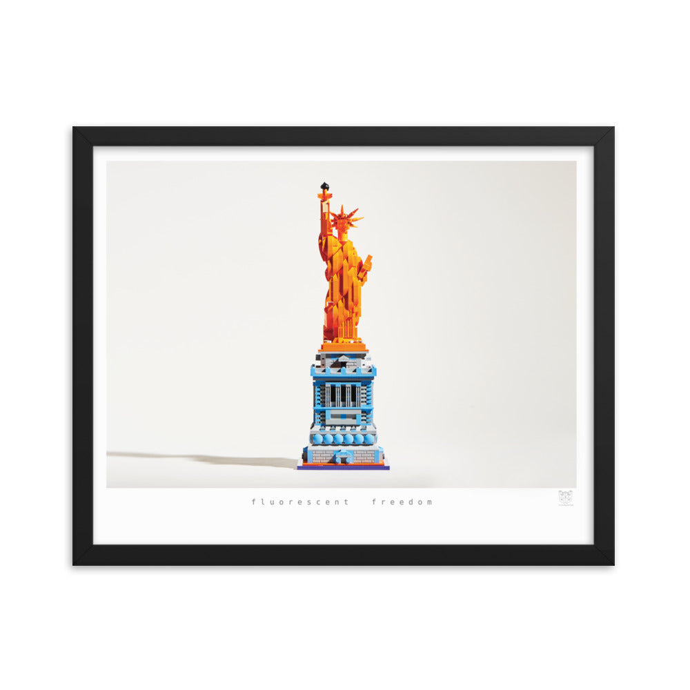 Fluorescent Freedom - Framed brickdistorted LEGO® Statue of Liberty Print