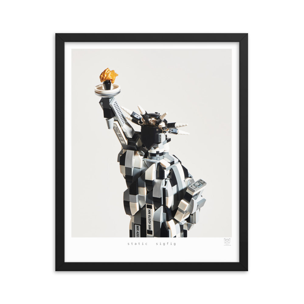 Static Sigfig - Framed brickdistorted LEGO® Statue of Liberty Print