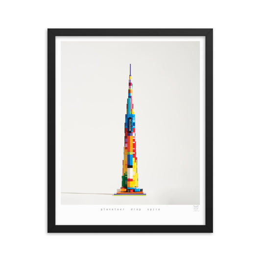 Planeteer Drop Spire - Framed brickdistorted LEGO® Burj Khalifa Print