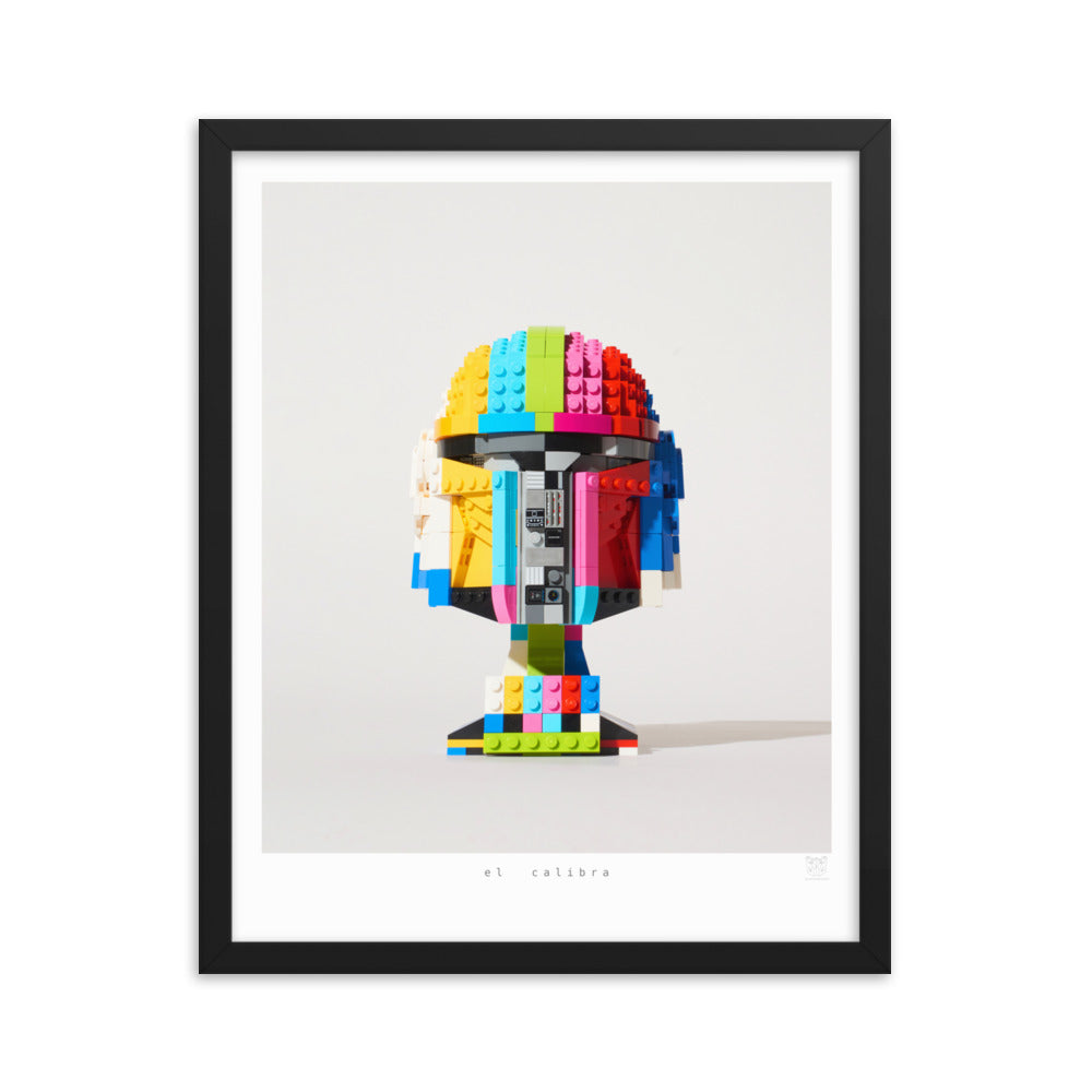 El Calibra - Framed brickdistorted LEGO® Mandalorian Helmet Print
