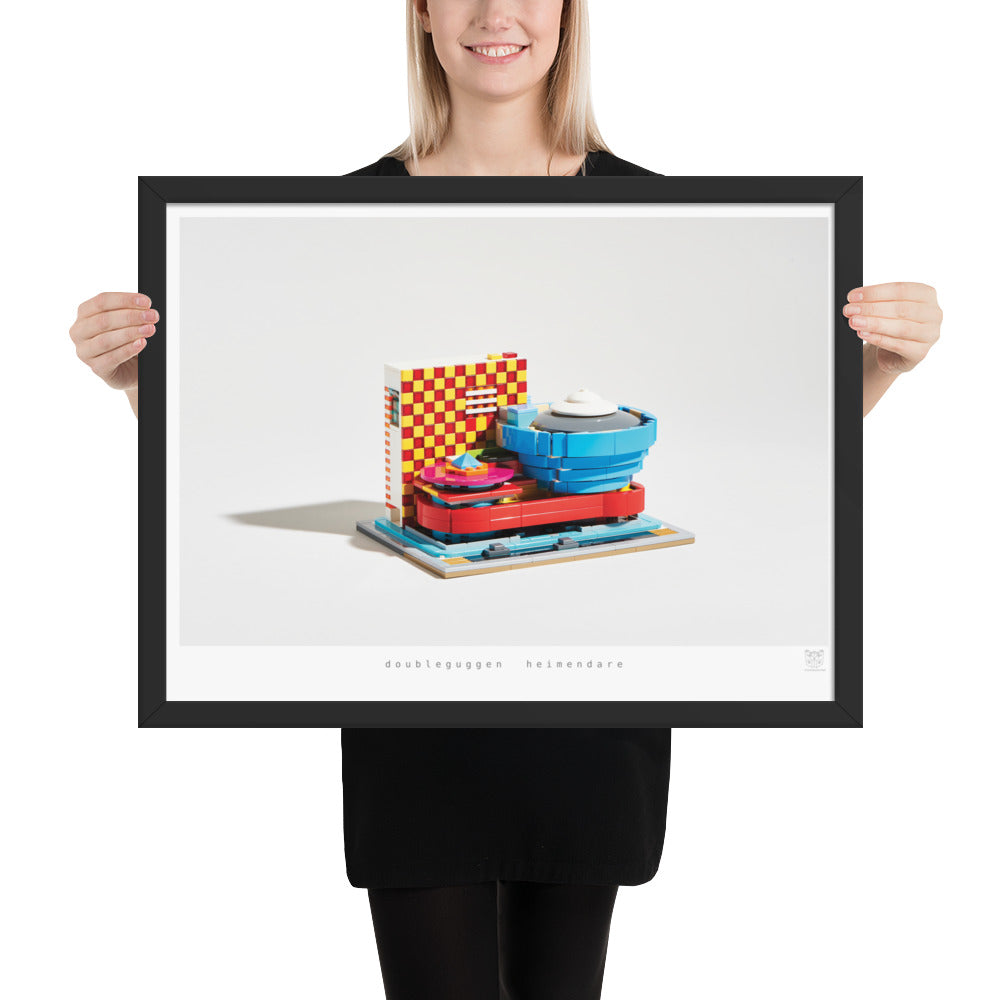 Photo of person holding distorted LEGO® Guggenheim Museum 18x24 Print with Black Frame