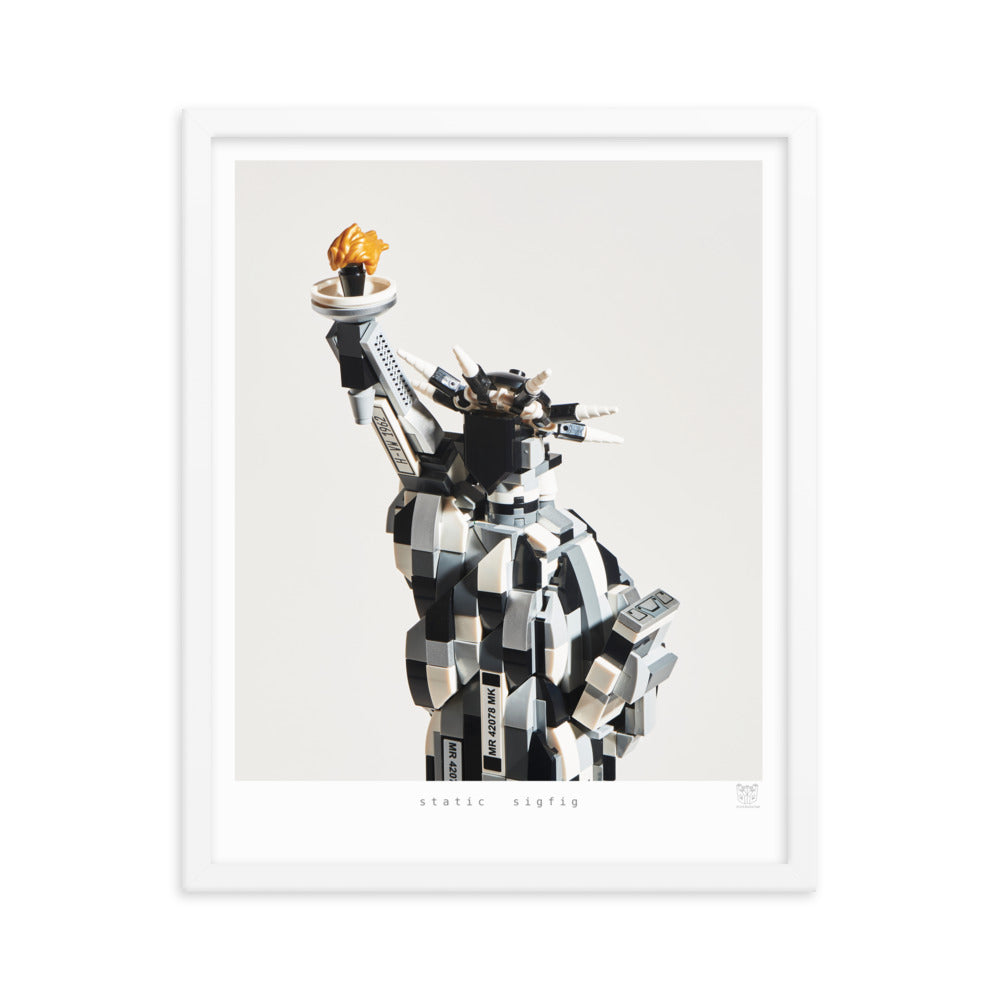 Static Sigfig - Framed brickdistorted LEGO® Statue of Liberty Print