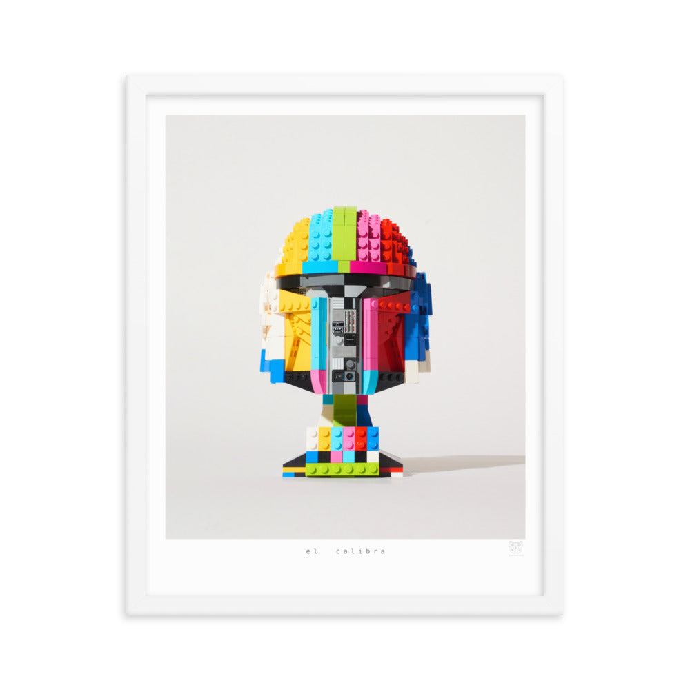 El Calibra - Framed brickdistorted LEGO® Mandalorian Helmet Print