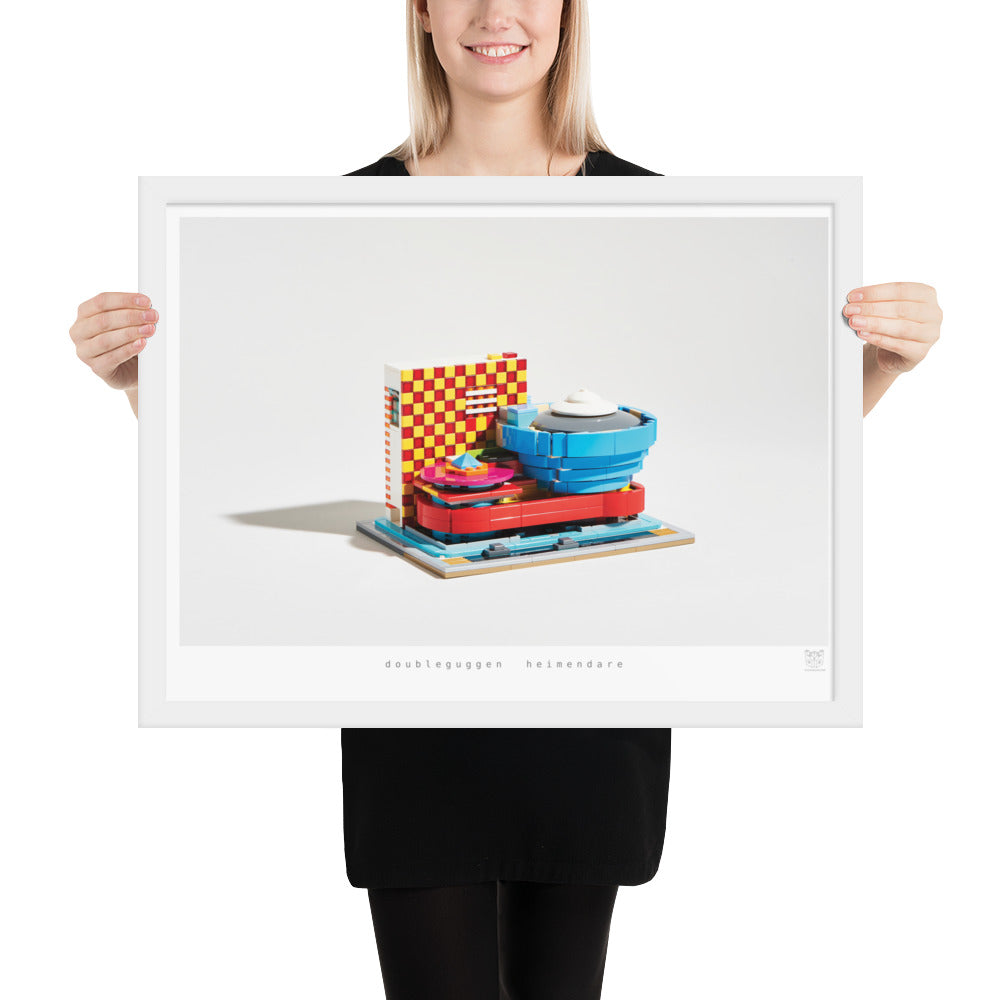 Photo of person holding distorted LEGO® Guggenheim 18x24 Print with White Frame