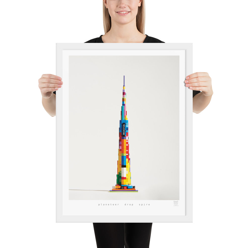 Planeteer Drop Spire - Framed brickdistorted LEGO® Burj Khalifa Print