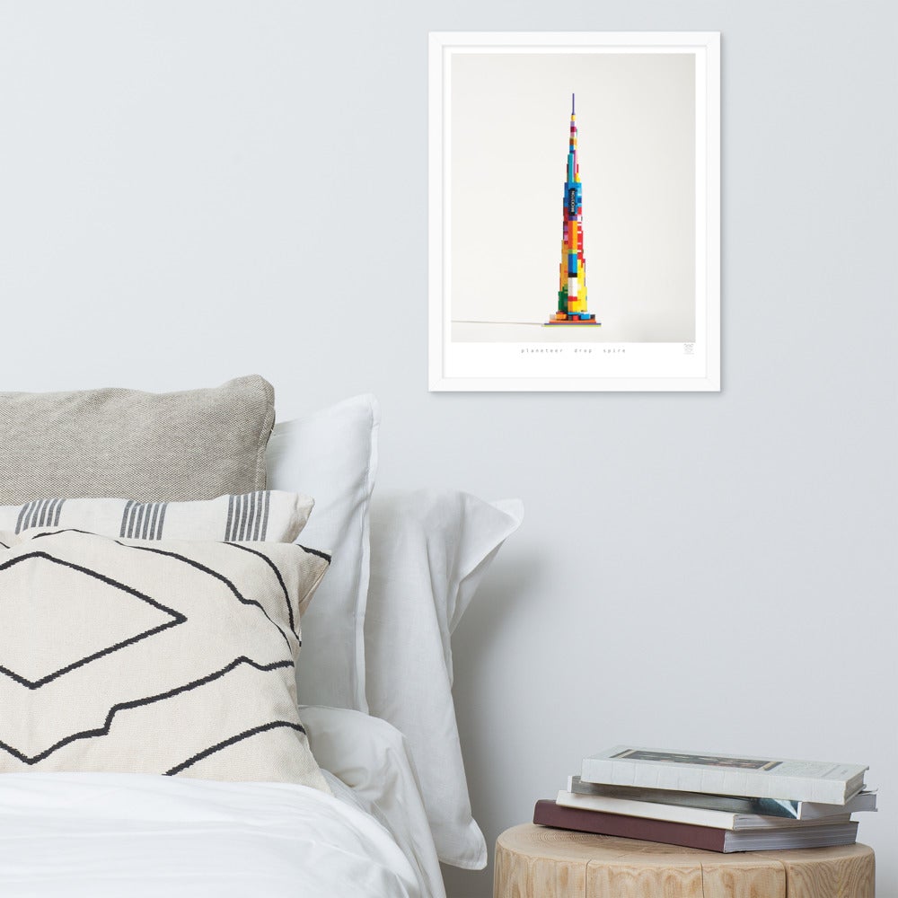 Planeteer Drop Spire - Framed brickdistorted LEGO® Burj Khalifa Print