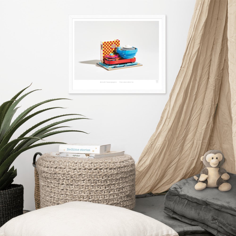 Photo of distorted LEGO® Guggenheim Museum 16x20 Print with White Frame in a Bedroom
